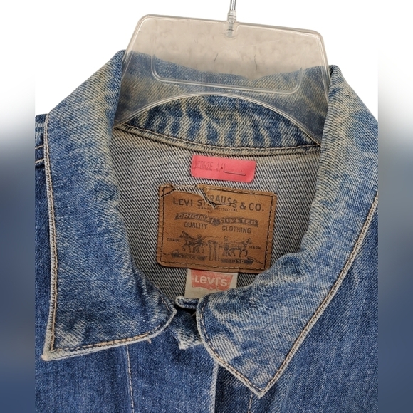 Vtg Levis Trucker Jacket Sz L Type III Blue Denim 77930-7206 Button USA Made 90s - Picture 6 of 15